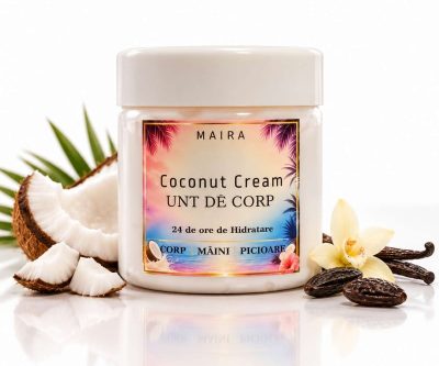 Unt de corp hidratant Coconut Cream MAIRA 100 g cu parfum de cocos, vanilie și boabe de tonka